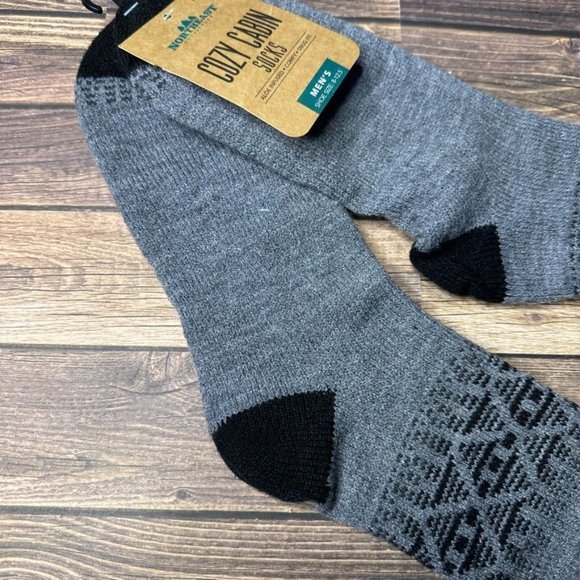 NWT Northeast Outfitters Mens Cozy Cabin Socks Crew Size Large (Black Grey) - Picture 4 of 8